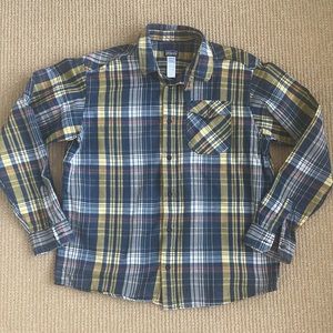 Patagonia Men Organic Cotton Blue Yellow Red White Plaid Long Sleeve flannel XL